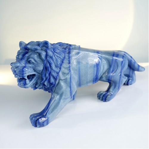 14“ Lion Hand Carvings Blue Aventurine Natural Crystal Statue Ornaments