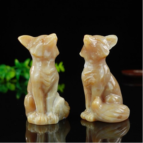 3" Fox Hand Carving Yellow Chalcedony Jasper Stone Quartz Natural Crystal Statue