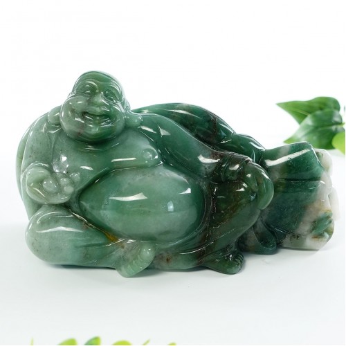 9" Green Aventurine Happy Maitreya Buddhist Buddha Statue Natural Crystal Sculpture