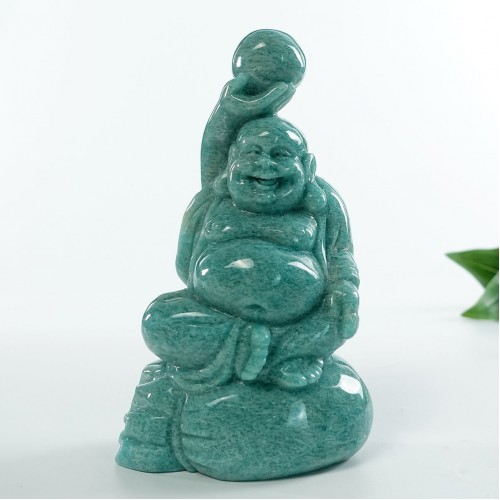 6.5" Amazonite Stone Happy Maitreya Buddhist Buddha Statue Natural Crystal Sculpture