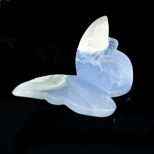 3" Blue Chalcedony Butterfly Wings Carved Natural Crystal Statue Decor Healing