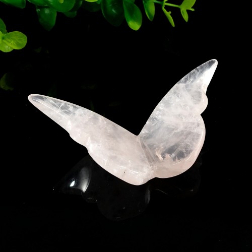 Natural Pink Rose Quartz 3D Butterfly Wings Crystal Quartz Carved Skull Gem 1PC