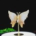 3.4" Natural Crystal Chalcedony Jasper Butterfly Wings Statue with Copper Holder