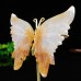 3.4" Natural Crystal Chalcedony Jasper Butterfly Wings Statue with Copper Holder