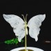 5" Natural Crystal Angola Quartz Butterfly Wings Skull Statue with Copper Holder