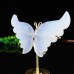 3.5" Natural Crystal Blue Chalcedony Butterfly Wings Statue with Copper Holder