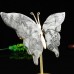 5" Natural Crystal Black Crazy Agate Butterfly Wings Statue with Copper Holder