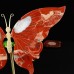 7" Natural Crystal Red Jasper Butterfly Wings Skull Statue with Copper Holder