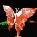 7" Natural Crystal Red Jasper Butterfly Wings Skull Statue with Copper Holder