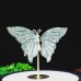 3.5" Natural Crystal Nine Dragon Jade Butterfly Wings Statue with Copper Holder