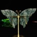 3.5" Natural Crystal Nine Dragon Jade Butterfly Wings Statue with Copper Holder