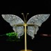 5" Natural Crystal Map Stone Butterfly Wings Skull Statue with Copper Holder