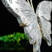 5" Natural Crystal Map Stone Butterfly Wings Skull Statue with Copper Holder