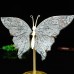 5" Natural Crystal Map Stone Butterfly Wings Skull Statue with Copper Holder