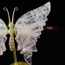 5" Natural Crystal Pink Rose Quartz Butterfly Wings Statue with Copper Holder