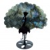 6.2" 297g Natural Crystal Labradorite Quartz Peacock Wings Skull Statue + Iron Holder