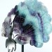 6.1" 316g Natural Crystal Blue Fluorite Peacock Wings Skull Statue + Iron Holder