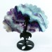 6.1" 316g Natural Crystal Blue Fluorite Peacock Wings Skull Statue + Iron Holder