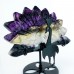 4" 114g Natural Crystal Purple Fluorite Peacock Wings Skull Statue + Iron Holder