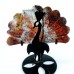 3.3" 57g Natural Crystal Red Lace Agate Peacock Wings Skull Statue + Iron Holder