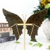 7" 509g Butterfly Wing Natural Crystal Statue Carved Leopard Skin Stone Copper Holder