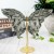 7.1" 509g Butterfly Wing Natural Crystal Statue Carved Black Crazy Agate Copper Holder