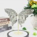 7.1" 509g Butterfly Wing Natural Crystal Statue Carved Black Crazy Agate Copper Holder