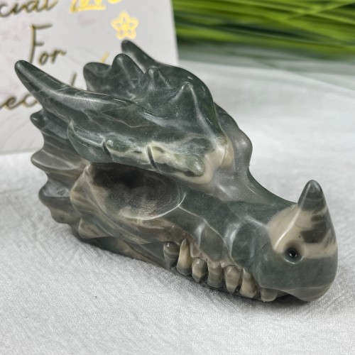 3 Inches Nine Dragon Jade Crystal Dargon Skull 147g  75mm 47mm 45mm