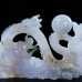 10" Blue Chalcedony Realistic Dragon Skull Statue Natural Crystal Stone Sculpture