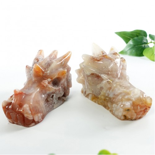 Wholesale Dragon Head Skull Sakura Agate Quartz Hand Carved Natural Crystal Statue 1KG