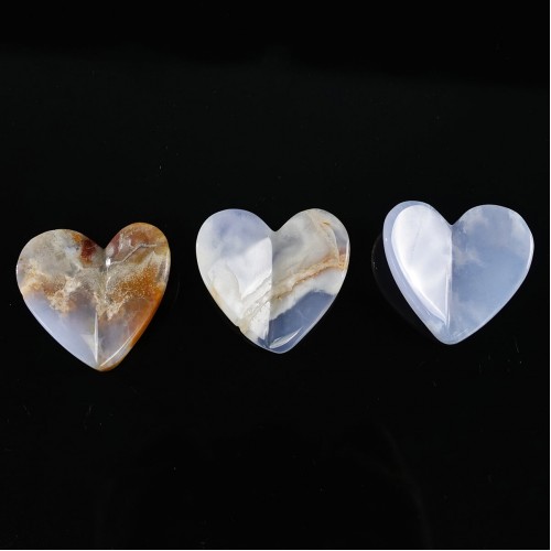 2" Hand Carved Heart Natural Blue Chalcedony Ornaments Art Decor Display