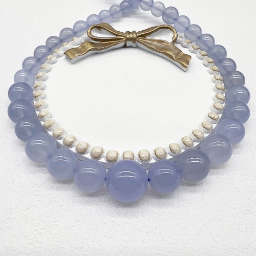 High Quality Gemstone Necklace Natural Blue Chalcedony Tower Necklace Lucky Crystal Necklace