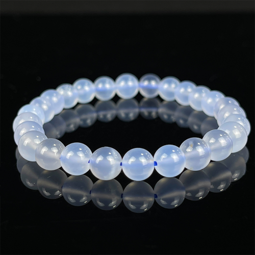 8mm Crystal Beads Bracelet Blue Chalcedony Natural Healing Polished Gift for Mother