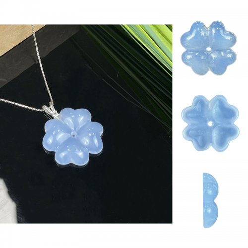 1" Natural Crystal Four Leaves Flower Necklace Pendent Blue Chalcedony Healing Lucky 1pc