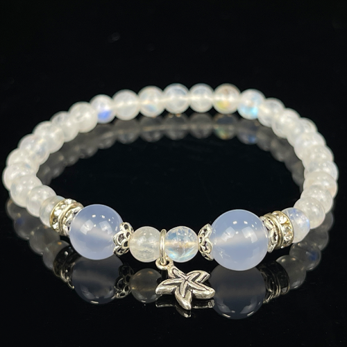 6mm Natural Moonstone Crystal Beads Bracelet Healing Jewelery Accessory DIY Starfish Blue Flash Energy Gifts for Girls Dainty