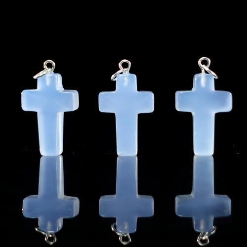 Natural Crystal Blue Chalcedony Cross Shape Pendant for Necklace Reiki Healing