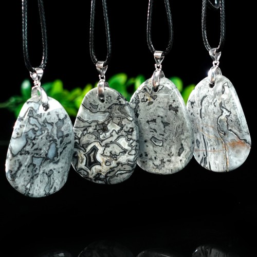 Natural Crystal Crocodile Jasper Teardrop Shape Pendant for Necklace Healing