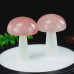 3.5" Mushroom Hand Carving Pink Rose Quartz White Jade Natural Crystal Statue