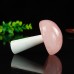 3.5" Mushroom Hand Carving Pink Rose Quartz White Jade Natural Crystal Statue