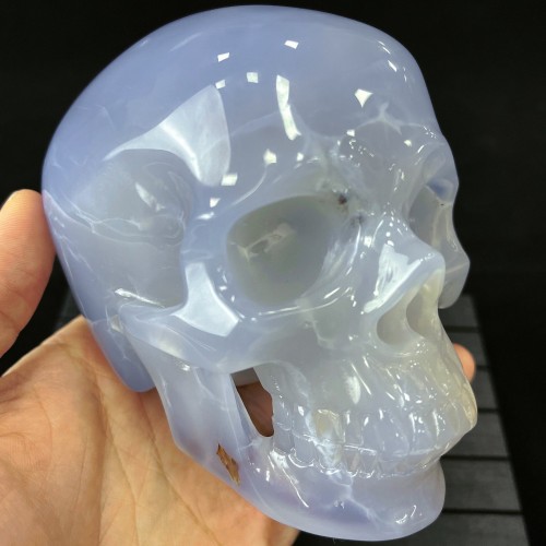 2.6LB Blue Chalcedony Skull Hand Carved Realistic Skull Crystal Collections Home Office Decor