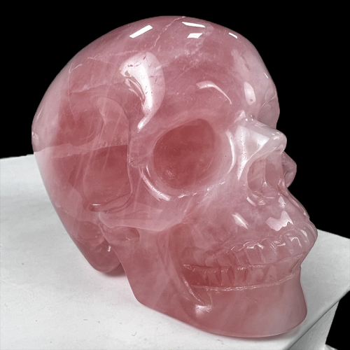 3“ Crystal Human Skull Natural Rose Quartz Gemstone Decoration Dainty Hand Carved Healing Reiki