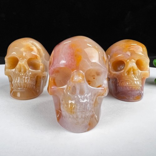 2.0“ Natural Goede Chalcedony Jasper Skull, Mineral Carved Crystal Skull, Quartz Rock Crystal Skull for Decor