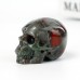 2" Realistic Skull Hand Carved Afrian Blood Stone Quartz Natural Crystal Statue Healing Sculpture