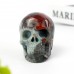 3" Realistic Skull Hand Carved Afrian Blood Stone Quartz Natural Crystal Statue Healing Sculpture