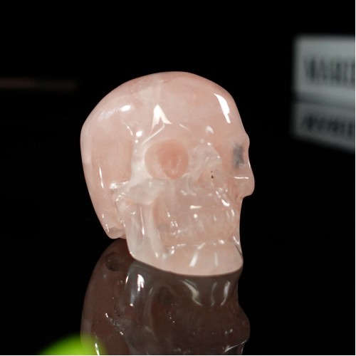 2" Realistic Skull Hand Carved Pink Rose Quartz Natural Crystal Statue Healing Sculpture