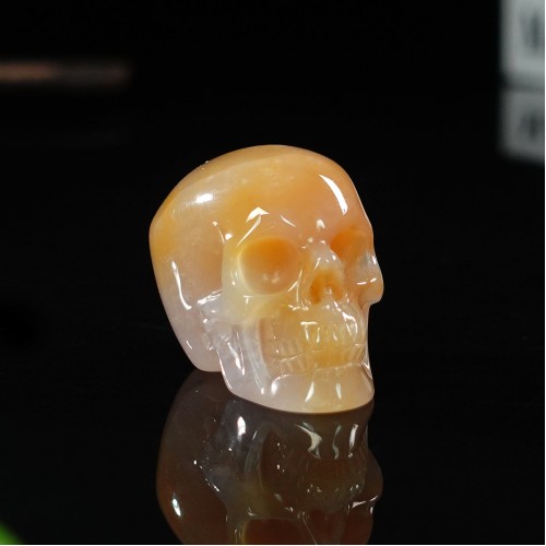 1.75" Realistic Skull Hand Carved Chalcedony Jasper Quartz Natural Crystal Statue Healing Sculpture