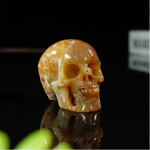 2" Realistic Skull Hand Carved Chalcedony Jasper Quartz Natural Crystal Statue Healing Sculpture