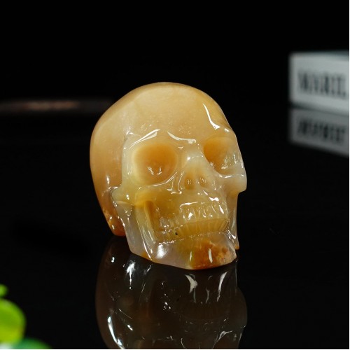 3" Realistic Skull Hand Carved Chalcedony Jasper Quartz Natural Crystal Statue Healing Sculpture