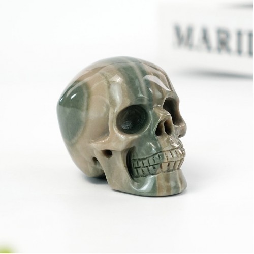 2" Realistic Skull Hand Carved Nine Dragon Jade Quartz Stone Natural Crystal Statue Healing Sculpture