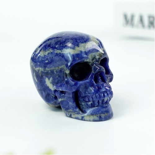 2" Realistic Skull Hand Carved Sodalite Quartz Stone Natural Crystal Statue Healing Sculpture